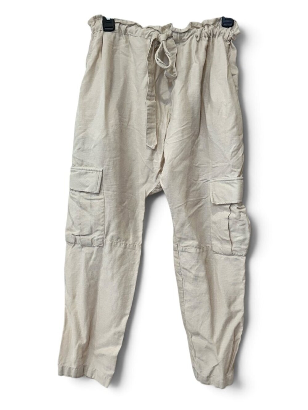 Ulla Johnson Harem Cargo Pants Linen Blend Size 0 Cinch Waist Cream FLAW